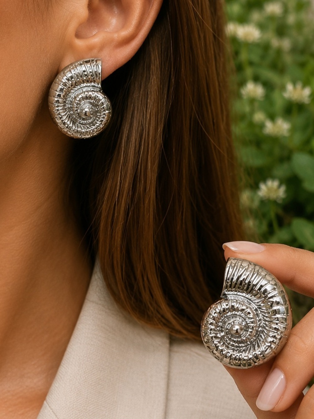 Silver  Spiral Shell Earrings